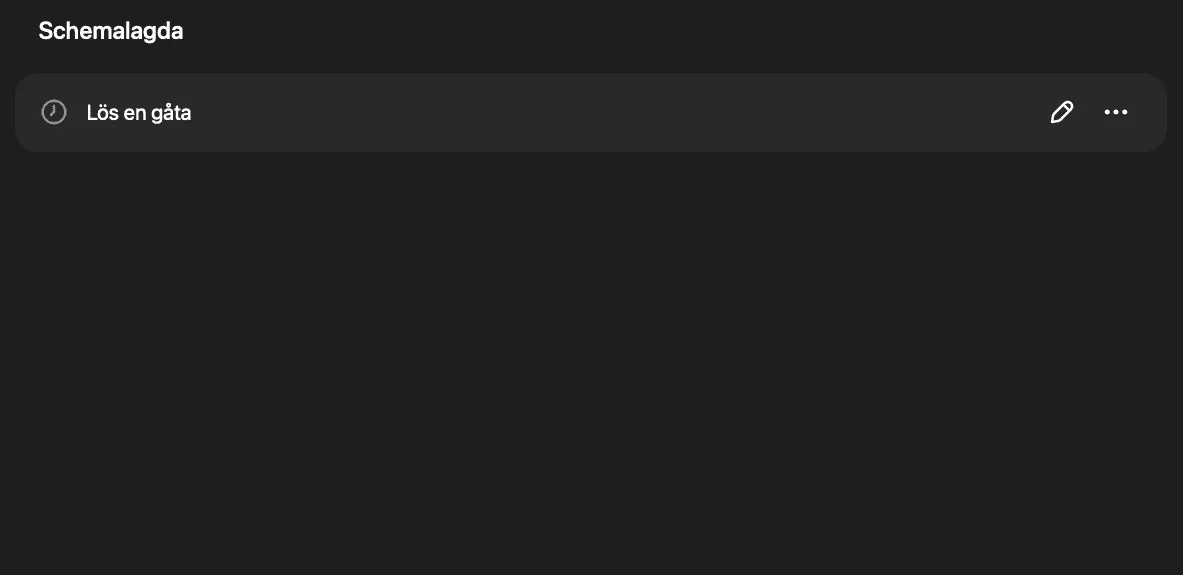 Tasks-sidan i ChatGPT med en schemalagd uppgift som heter Lös en gåta