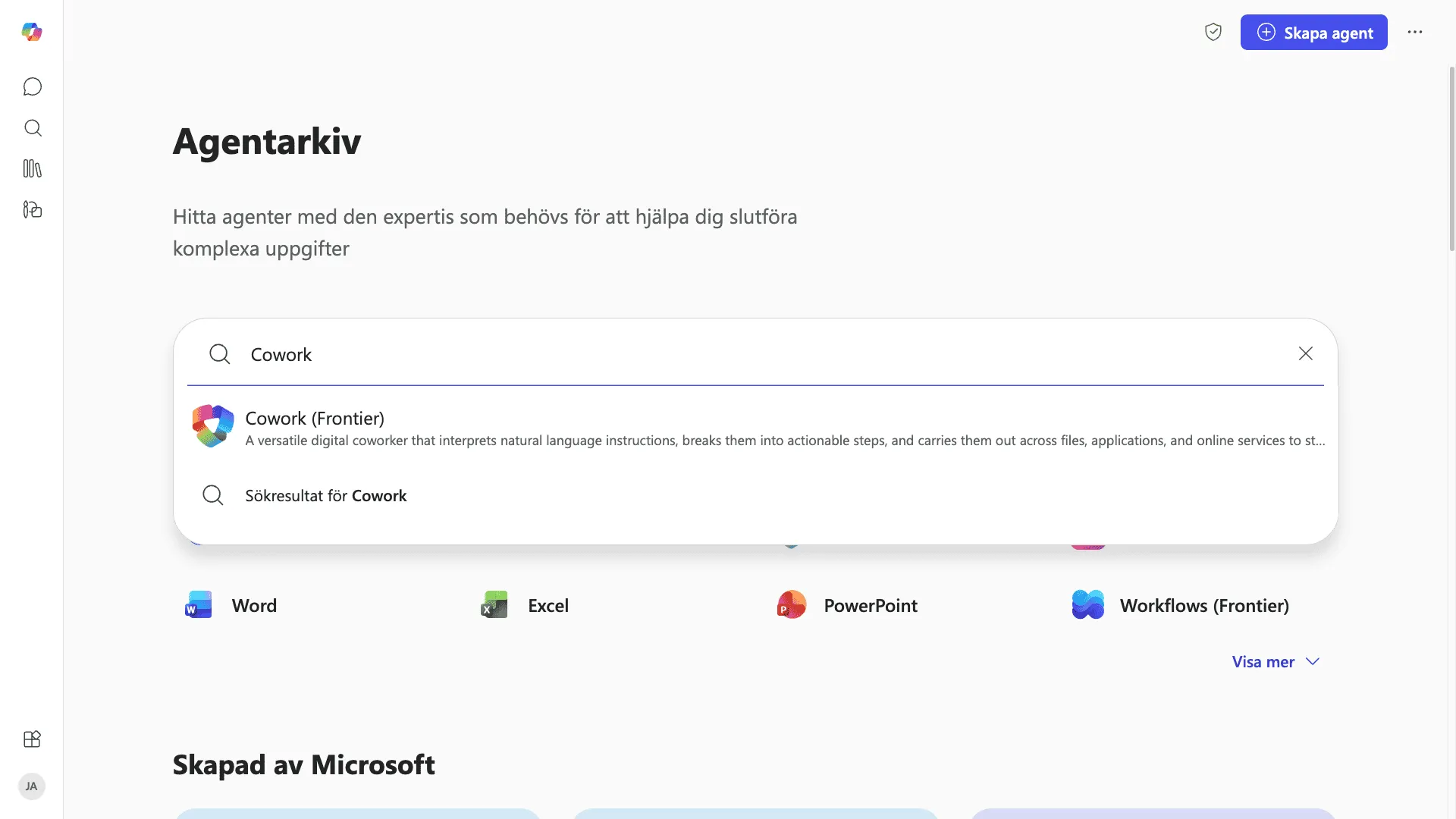 Navigera till Copilot Cowork via Alla agenter i Microsoft 365