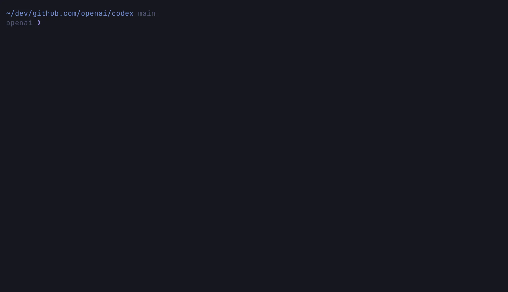 Codex CLI startat i terminalen med openai-projektmappens sökväg synlig