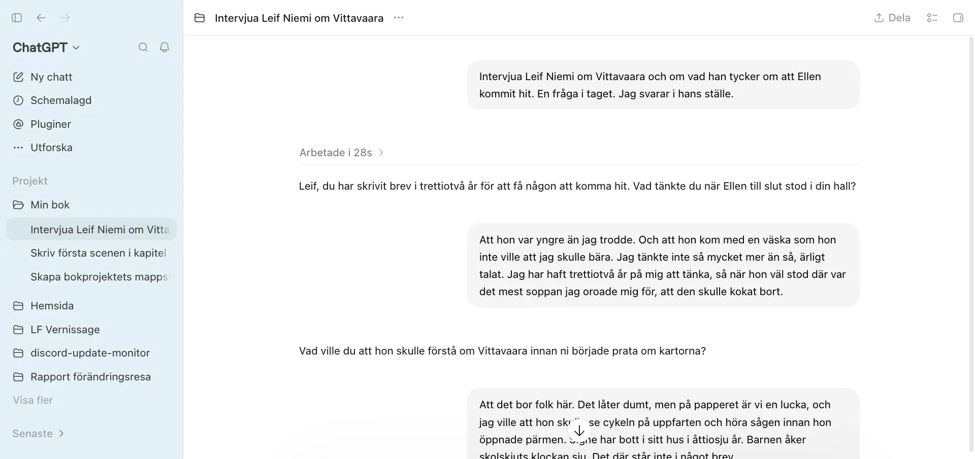 ChatGPT intervjuar romanens Leif Niemi om byn Vittavaara, med författarens svar i hans ställe