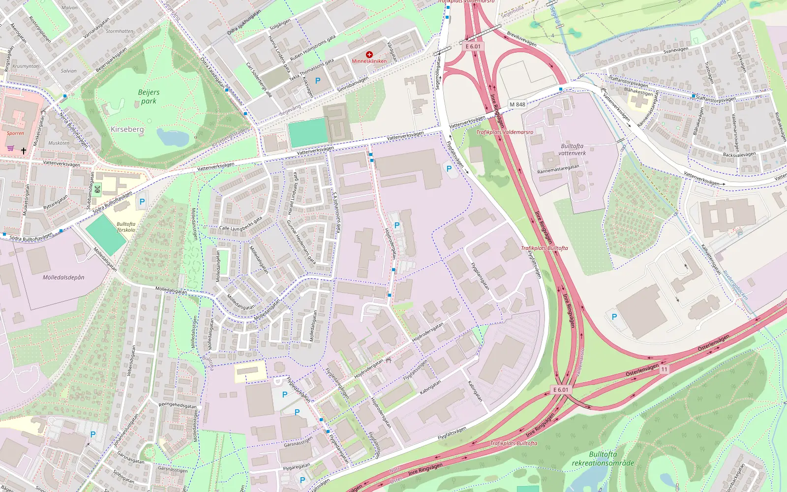 Map of Bulltofta in Malmö showing Scribill's office on Höjdrodergatan